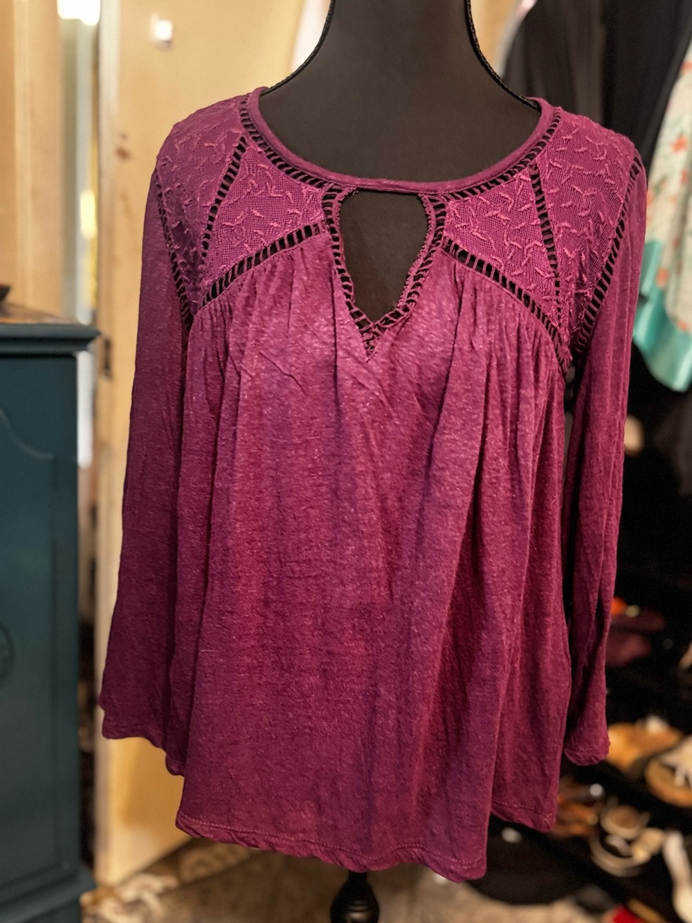 Lucky Brand Plum Crochet Yoke Long-Sleeve Tunic